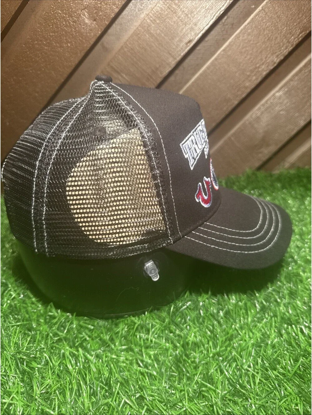 True Religion TR4247 Jet Black Multi Patch Trucker Hat Brand Jeans NWT MSRP $64
